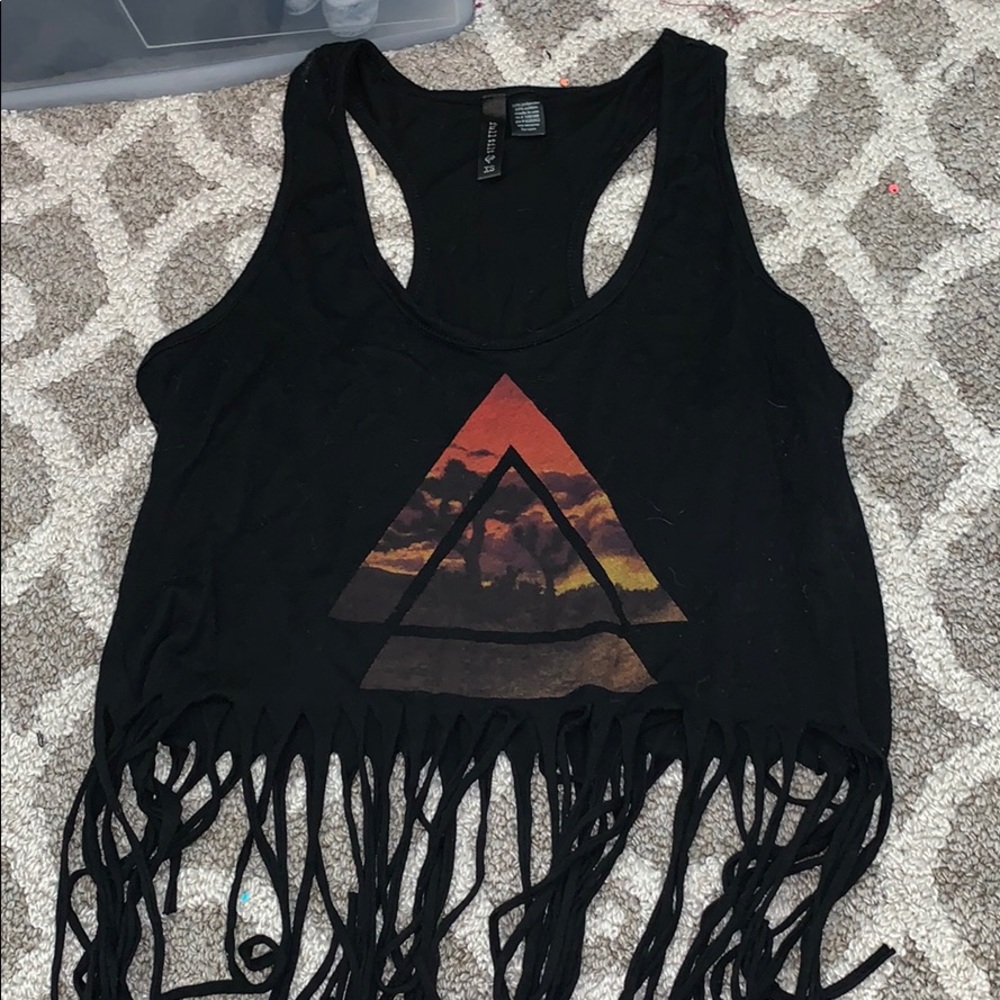 Black crop top with printed design